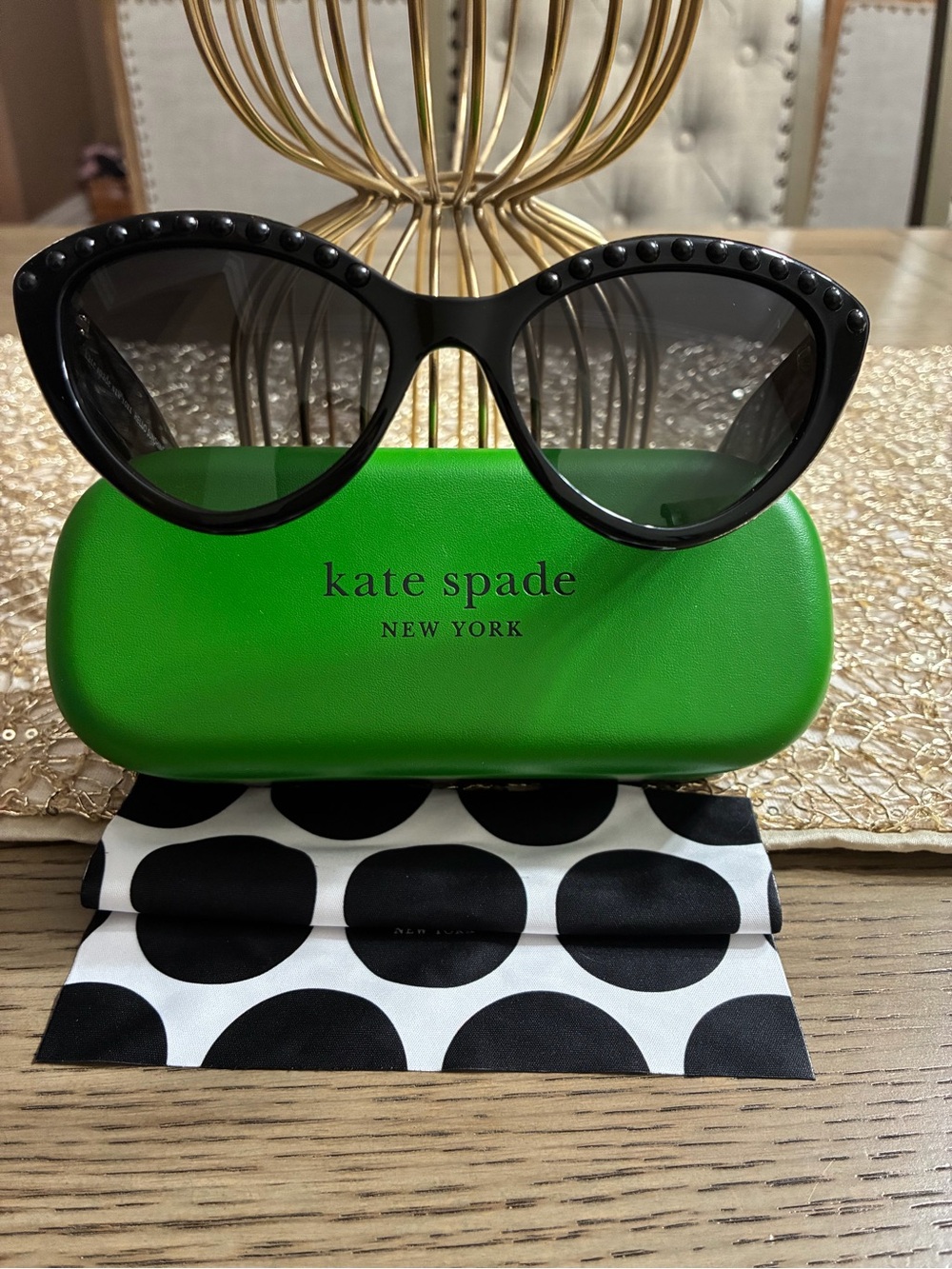 kate spade Black Studded Cat-Eye Sunglasses with Dark Lenses